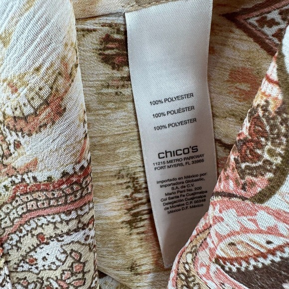 Chicos Tunic Top Women XL Asymmetrical Hem 3/4 Sleeve Leopard Roll‎ Tab Chiffon - Picture 12 of 16